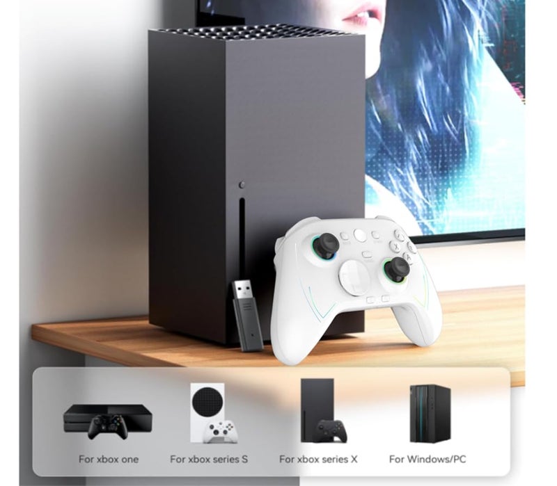 ROTOMOON HD151-S Wireless Game Controller with 7 Colors LED Lighting Compatible with Xbox One S/X, Xbox Series S/X, with 2.4G Wireless Adapter, 3.5mm Audio Jack Gaming Gamepad, Turbo/Programmable - Image 2